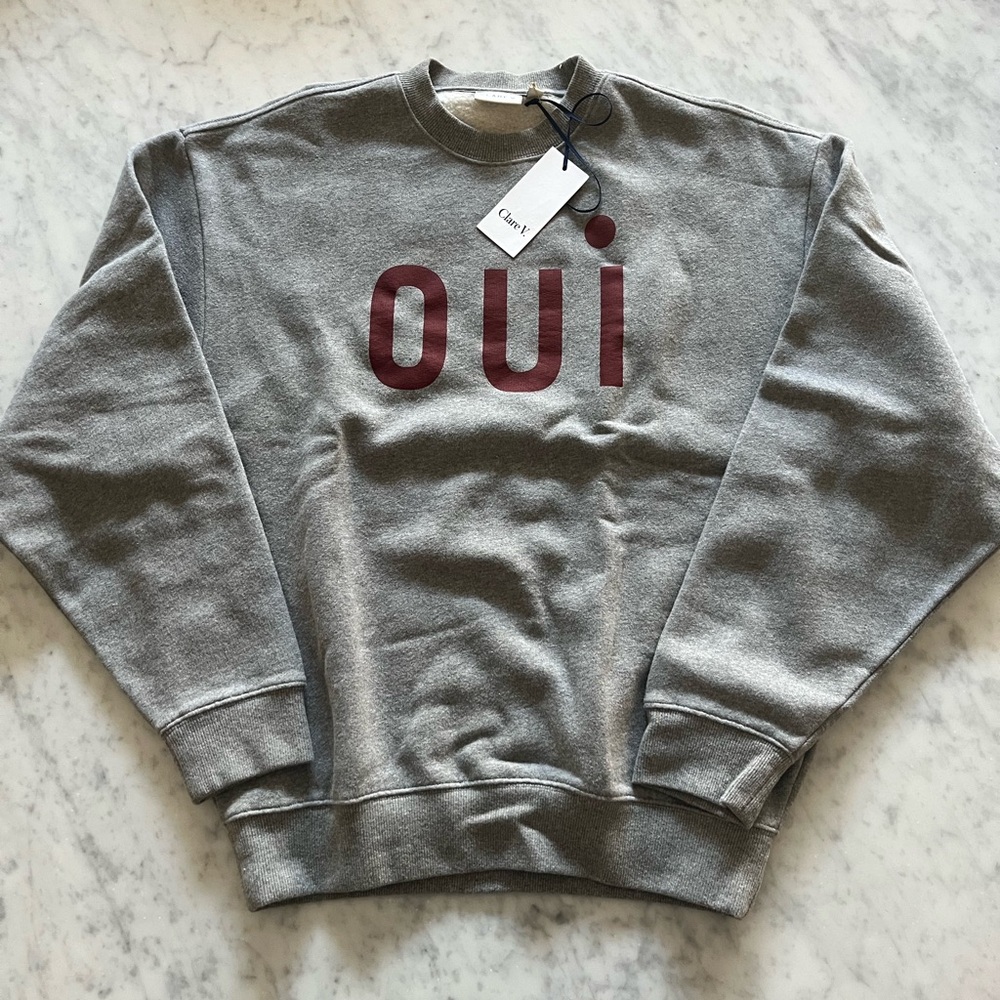 Clare V Gray Sweatshirt with Maroon OUI Print